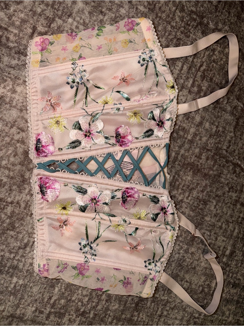 Victoria's Secret Pale Pink Floral Lace-Up Bustier - Picture 2 of 4